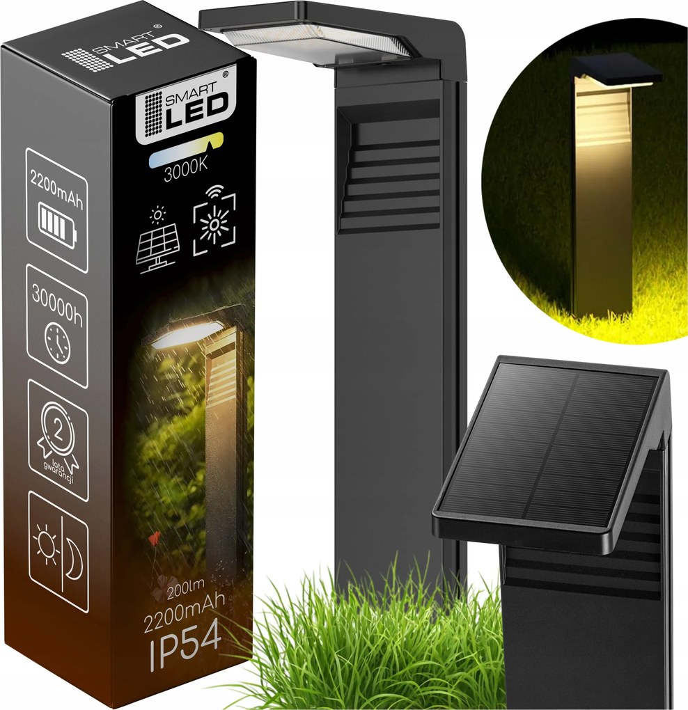 Napelemes kerti lámpa Led beszúrható oszlop alkonyérzékelő 3000K kert
