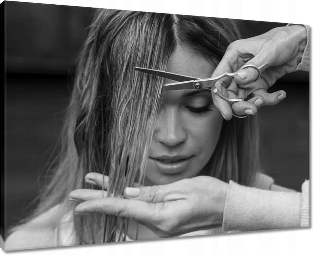 Vászonkép 70x50 Női hajvágás Fodrász olló Fodrászat