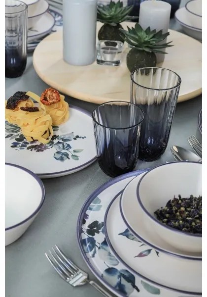 24 részes étkészlet, fehér/kék, kerámia