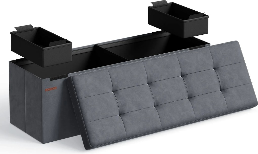 Összecsukható Puff Tárolópad 38 x 110 x 38 cm,  300 kg teherbírás, szürke