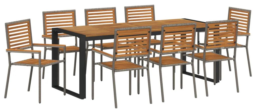 Kert étkező szett 9 pcs Szürke és Fa 200 x 80 x 75 cm