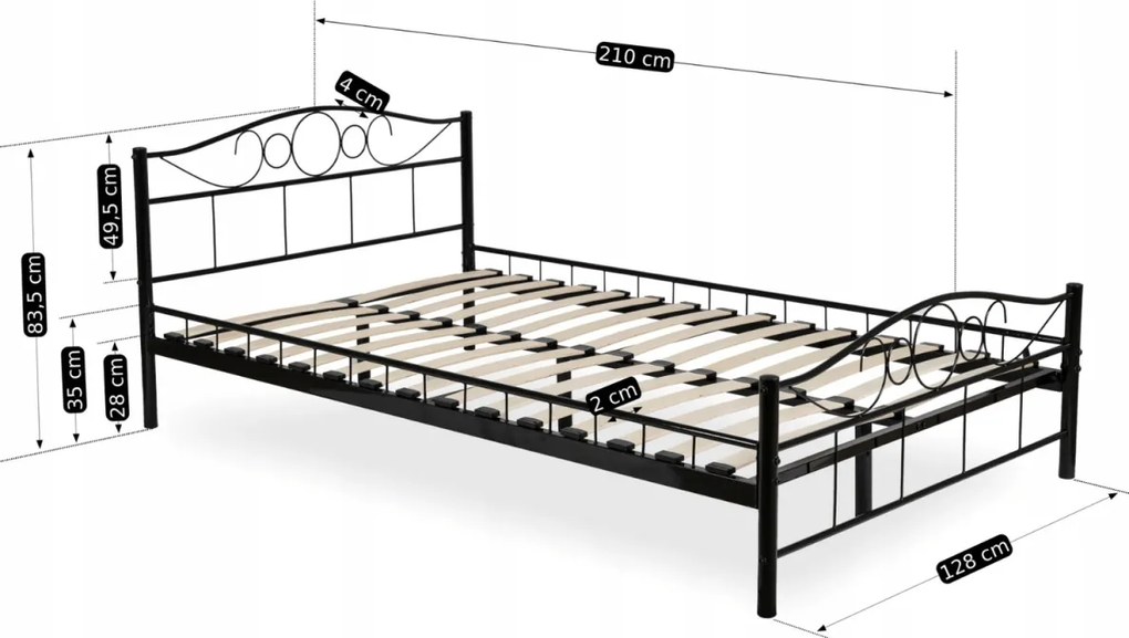 Fekete fém ágykeret 120x200 cm GRIFFIN