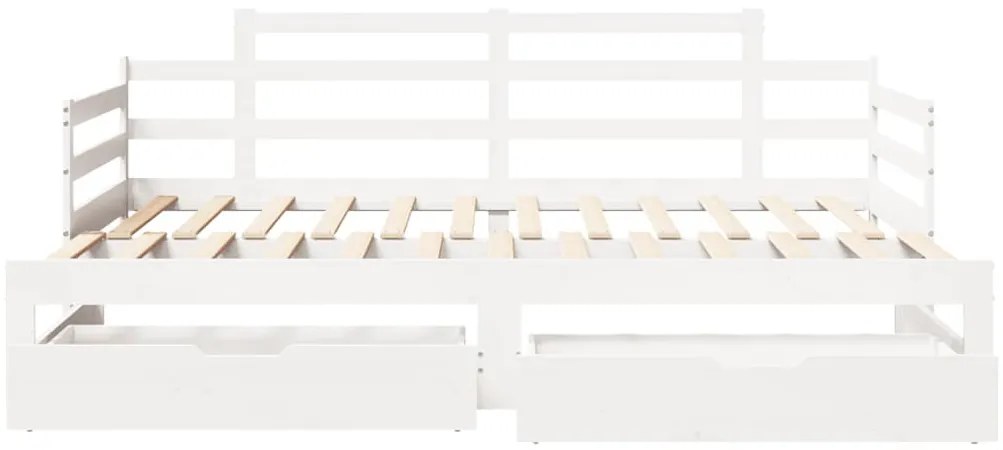 fehér kihúzható heverő fiókokkal matrac nélkül 80 x 200 cm
