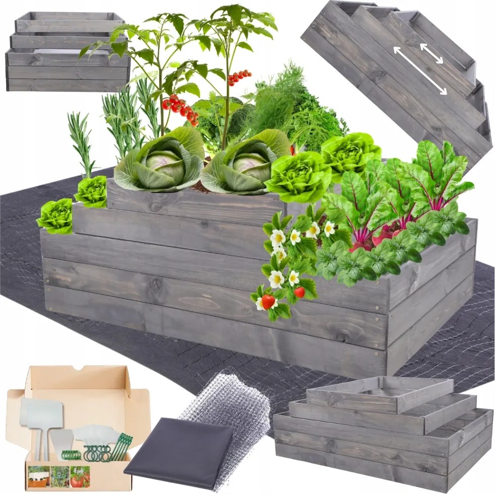 Magasított ágyás állítható lépcsőzetes virágtartó impregnáló 45x120x60