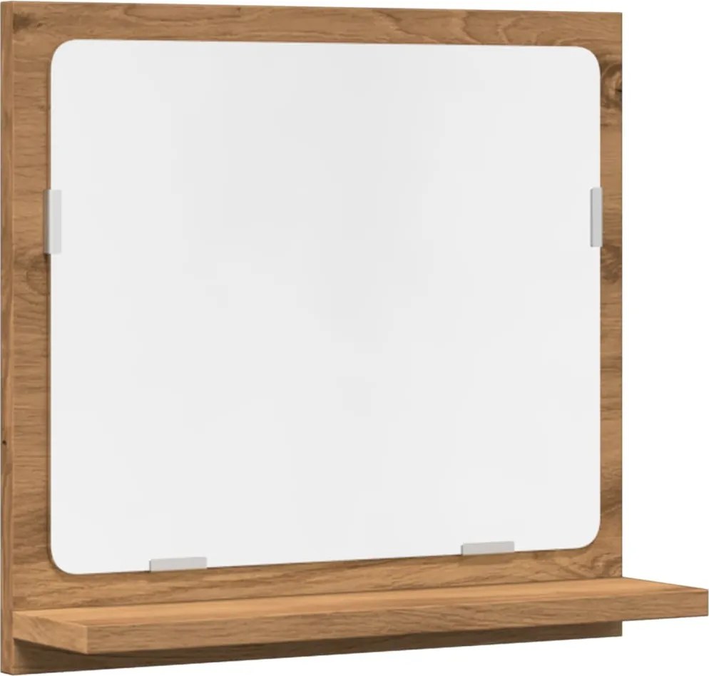 vidaXL kézműves tölgy szerelt fa tükrös fürdőszobaszekrény 40x11x37 cm