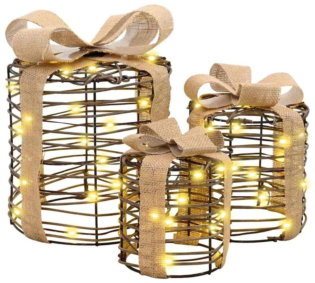 Ajándékdoboz Dekoráció 3 pcs Meleg fehér 20 x 20 x 20 cm Rattan