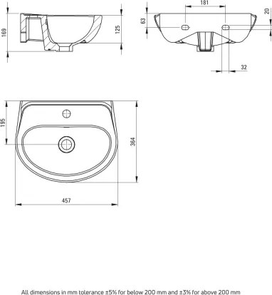 Deante - Függesztett mosdó JASMIN 45,7x36,4 + LEMON mosdócsaptelep