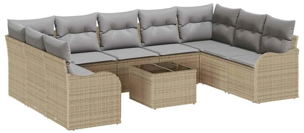 Kerti Kanapé Szett 10 pcs Beige, világosszürke Poli rattan