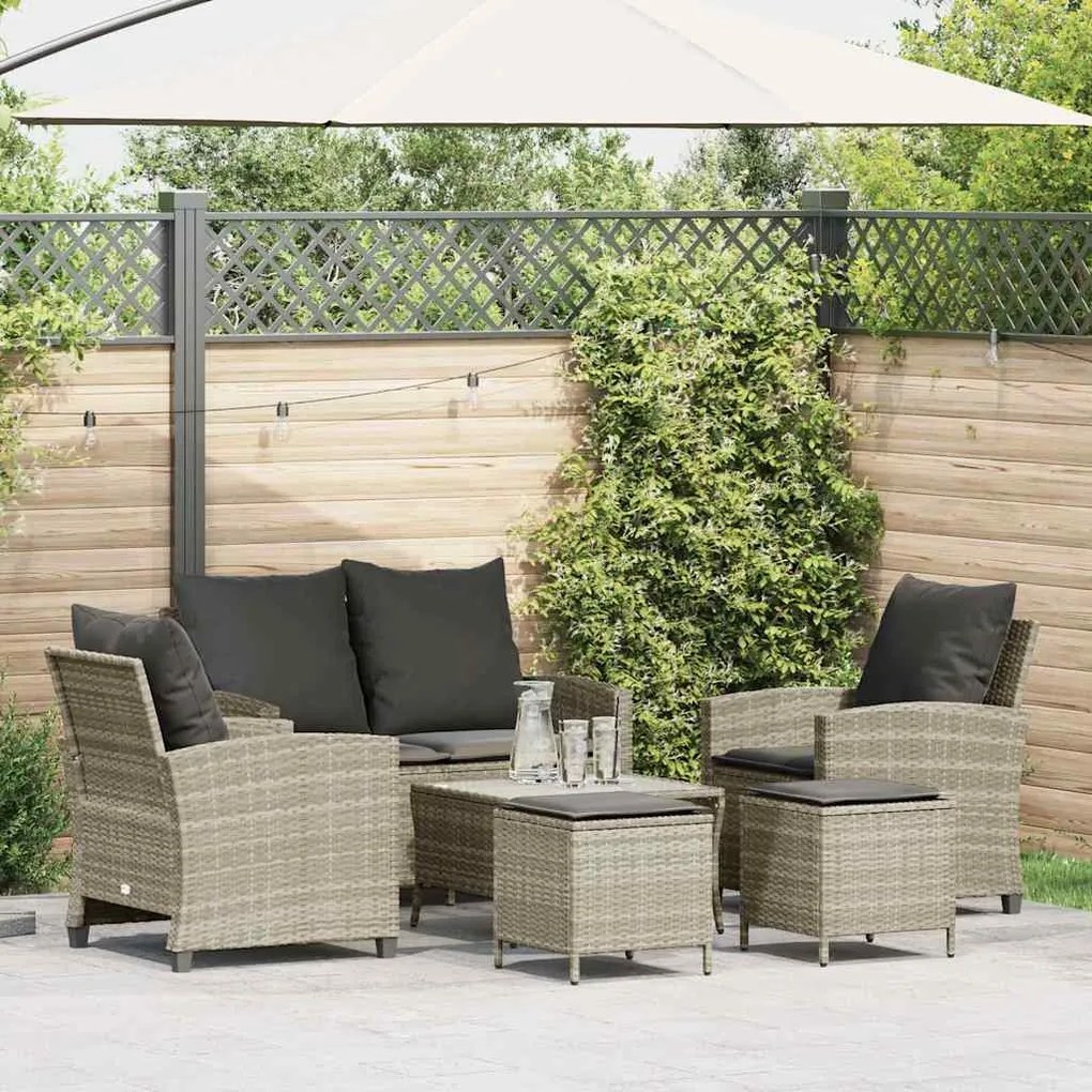6 részes világosszürke polyrattan kerti ülőgarnitúra párnákkal