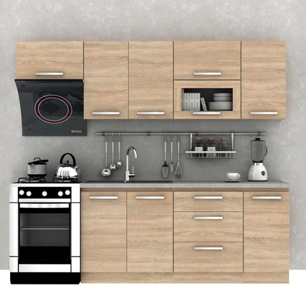 Konyhabútor 2,4 m, tölgy sonoma, NOVA PLUS