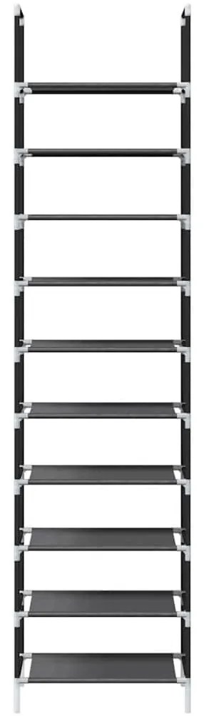 fekete nem szőtt szövetből cipőállvány 10 szintes 44x28x180 cm