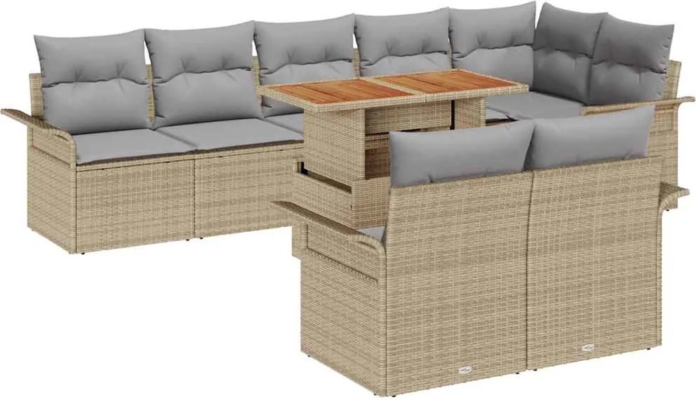 vidaXL Kerti Kanapé Szett tárolóval 9 pcs Bézs Poli rattan