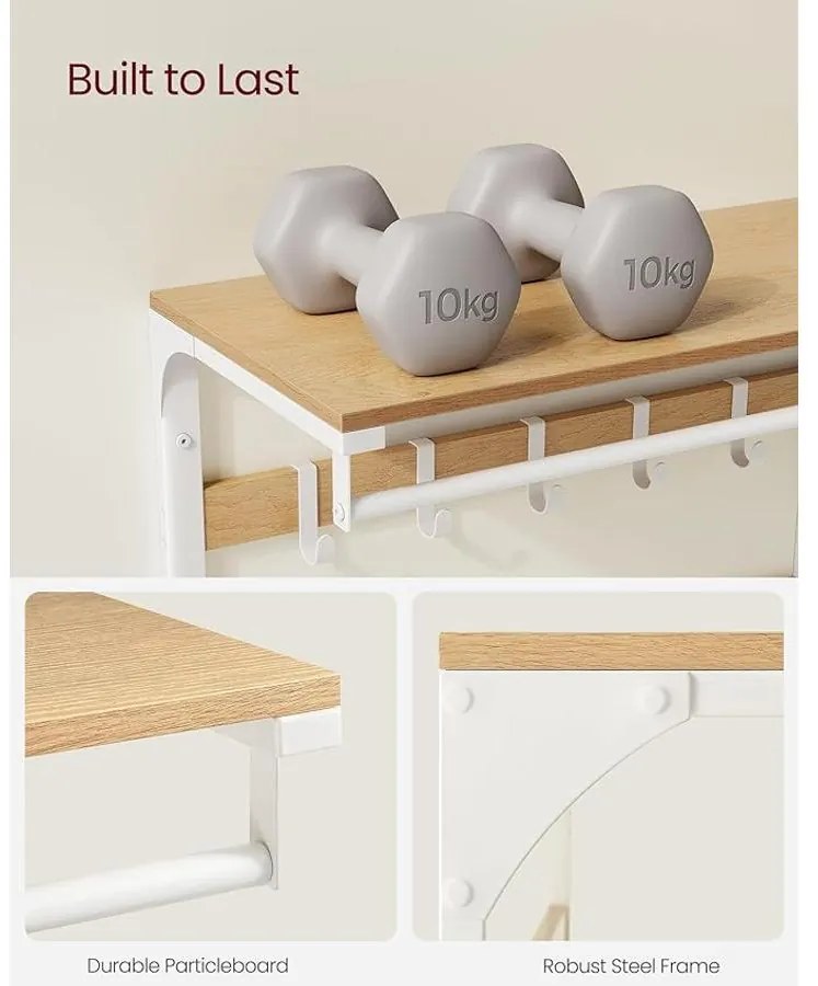 Fali ruhafogas polccal, tölgy szín–fehér