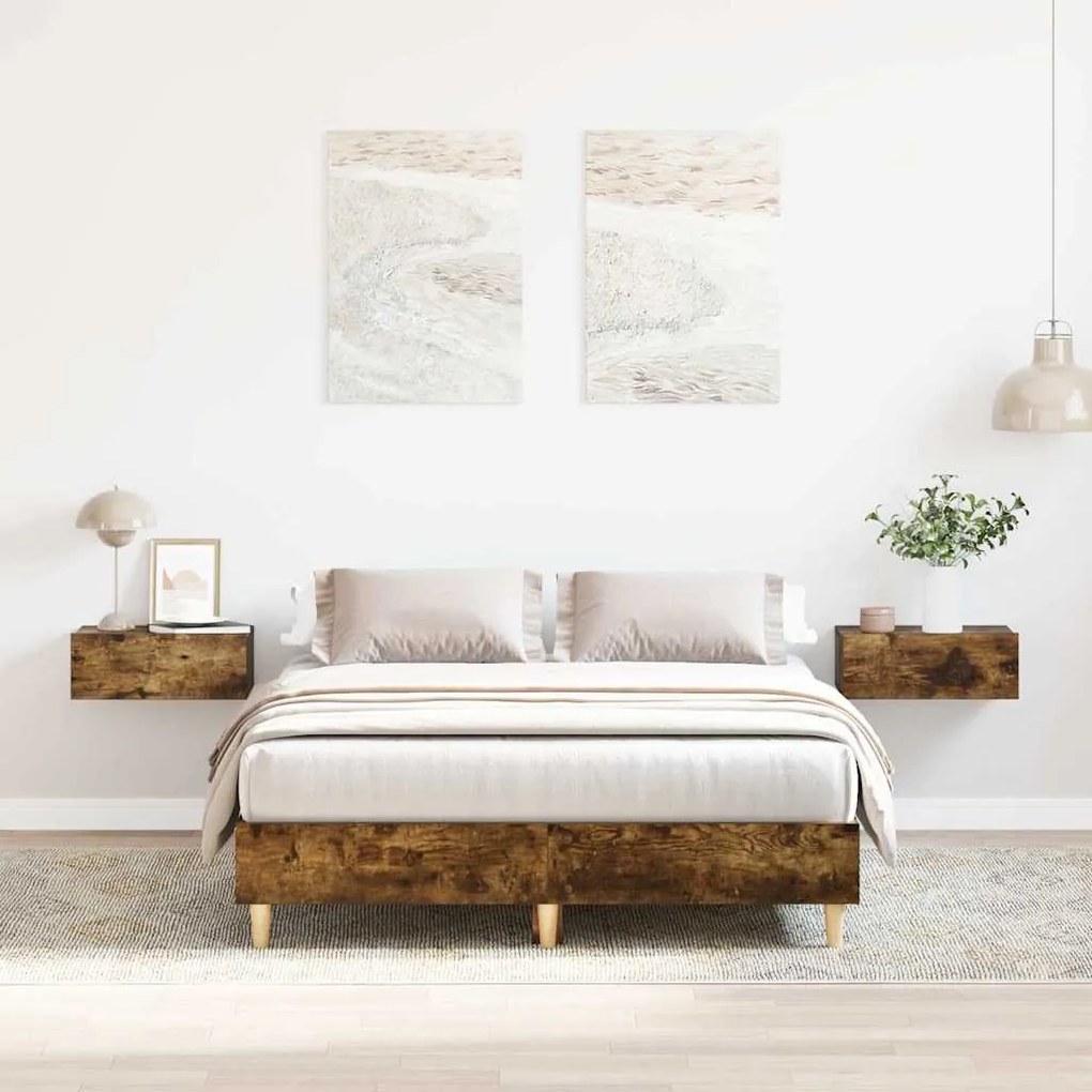 füstös tölgy színű szerelt fa ágykeret matrac nélkül 135x190 cm