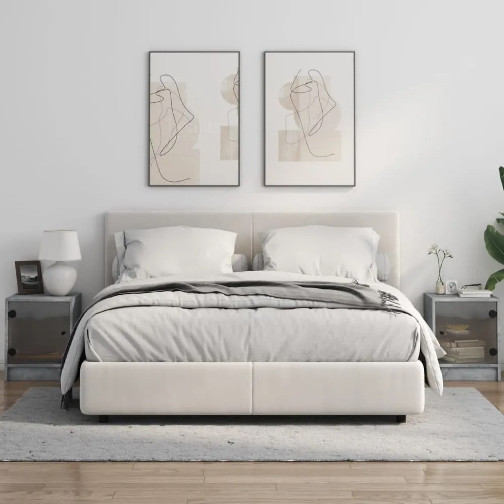 2 db betonszürke éjjeliszekrény üvegajtókkal 35 x 37 x 42 cm