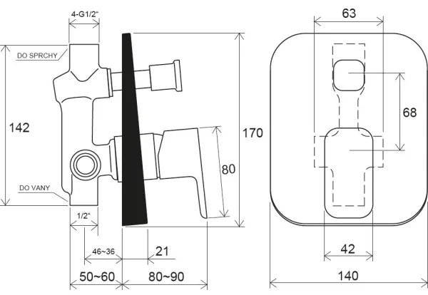 Ravak X070134 - FREE falba süllyesztett zuhanycsaptelep, fényes króm