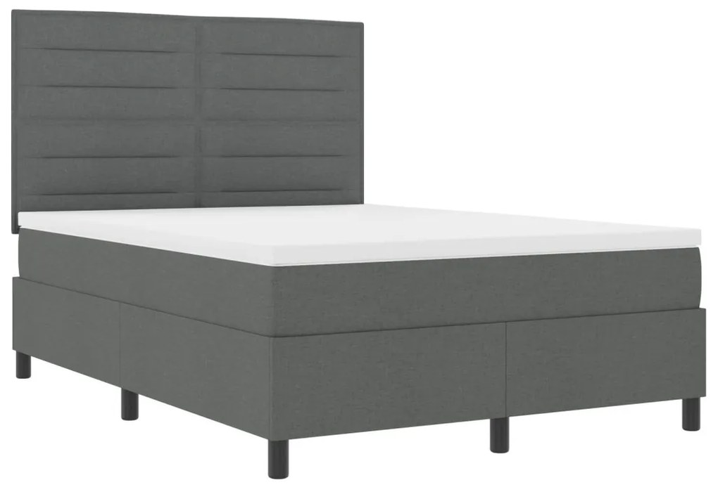 vidaXL rugós ágy matraccal és LED világítással, sötétszürke, 140 x 200 cm, szövet