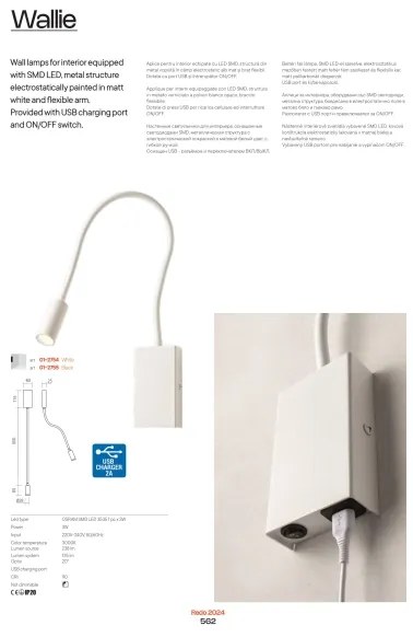 Redo 01-2755 - WALLIE LED flexibilis lámpa LED/3W/230V USB CRI 90 fekete