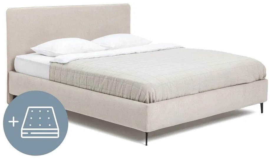 Bézs kárpitozott franciaágy matraccal, ágyráccsal 180x200 cm Noira Slim – Bonami Selection