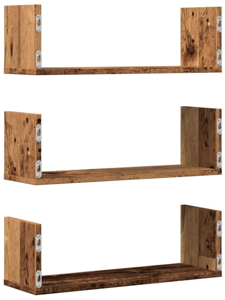 3 db antik fa színű szerelt fa fali polc 58 x 18 x 18 cm