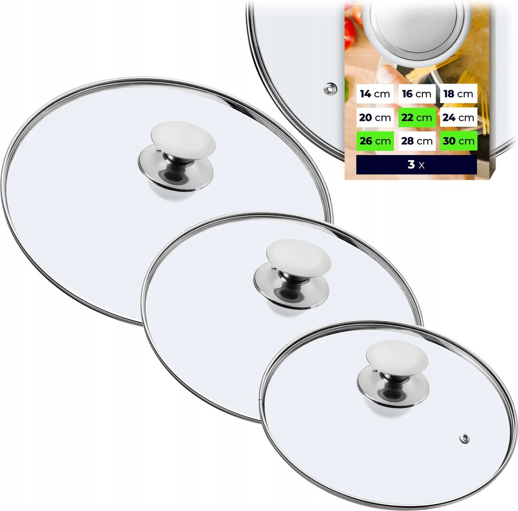 Üvegfedő 22/26/30 cm Hőálló Serpenyő Fedő Szett