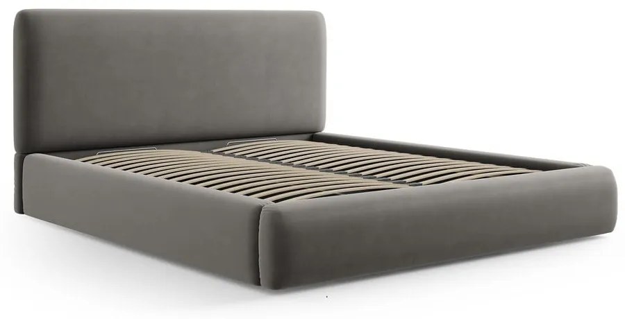 Szürke kárpitozott ágyneműtartós franciaágy ágyráccsal 160x200 cm Colonel – Cosmopolitan Design