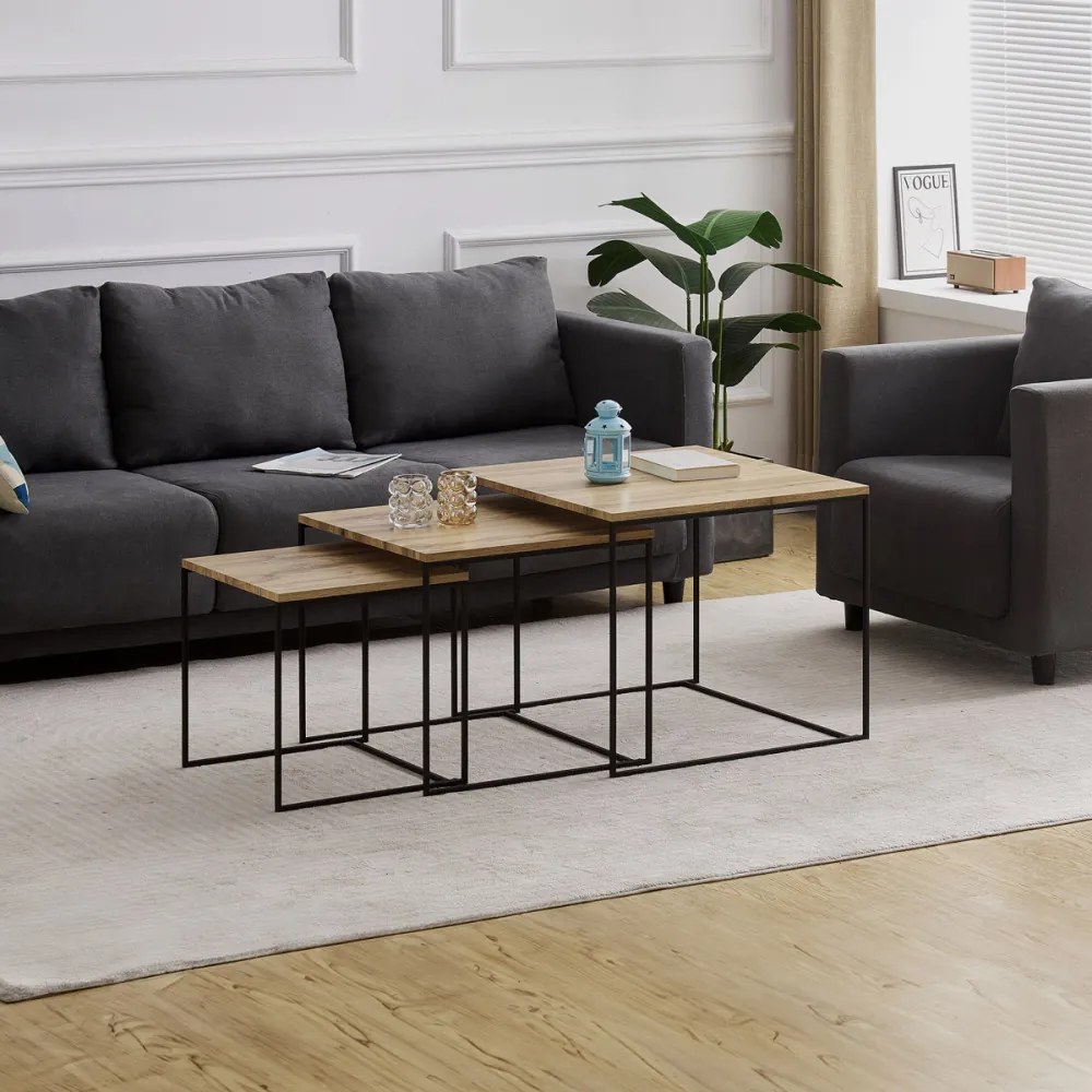 Set de mese de cafea din 3 piese, culoare stejar