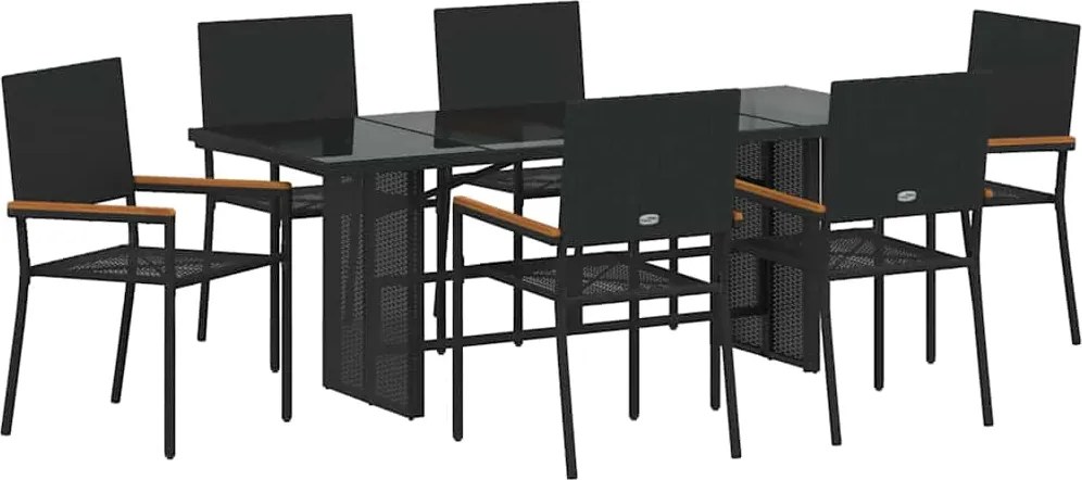 vidaXL Kert étkező szett 7 pcs Fekete polirattan