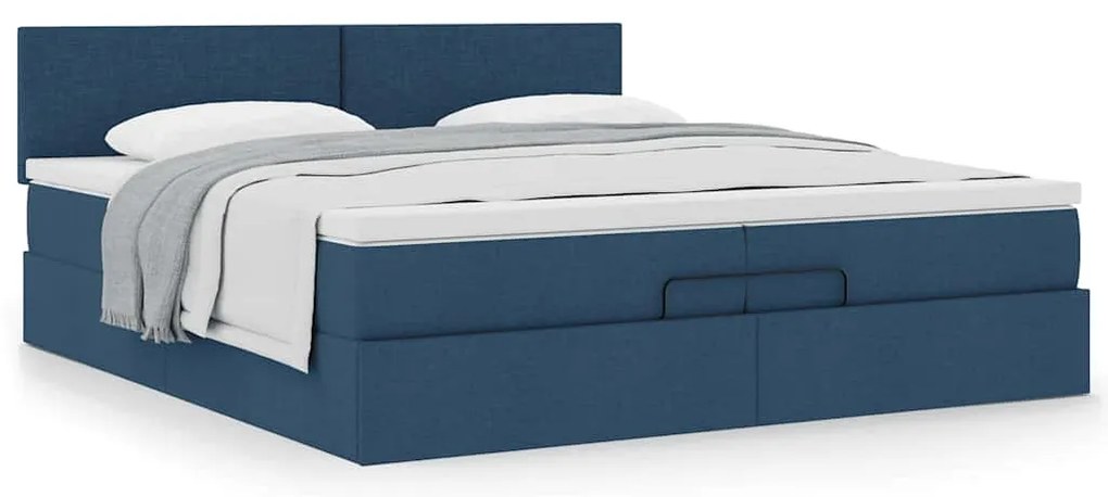 Ottomán ágykeret matraccal Kék 200x200 cm szövet