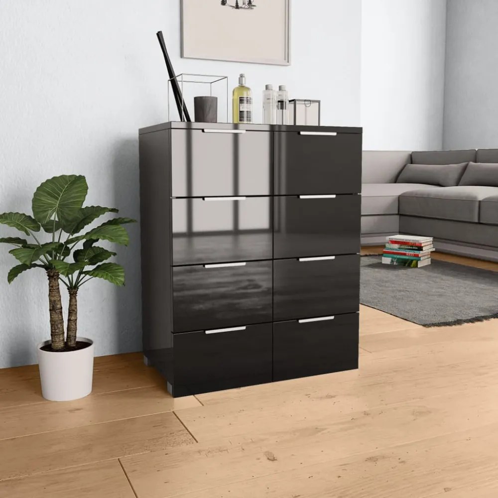 magasfényű fekete szerelt fa tálalószekrény 60 x 35 x 80 cm
