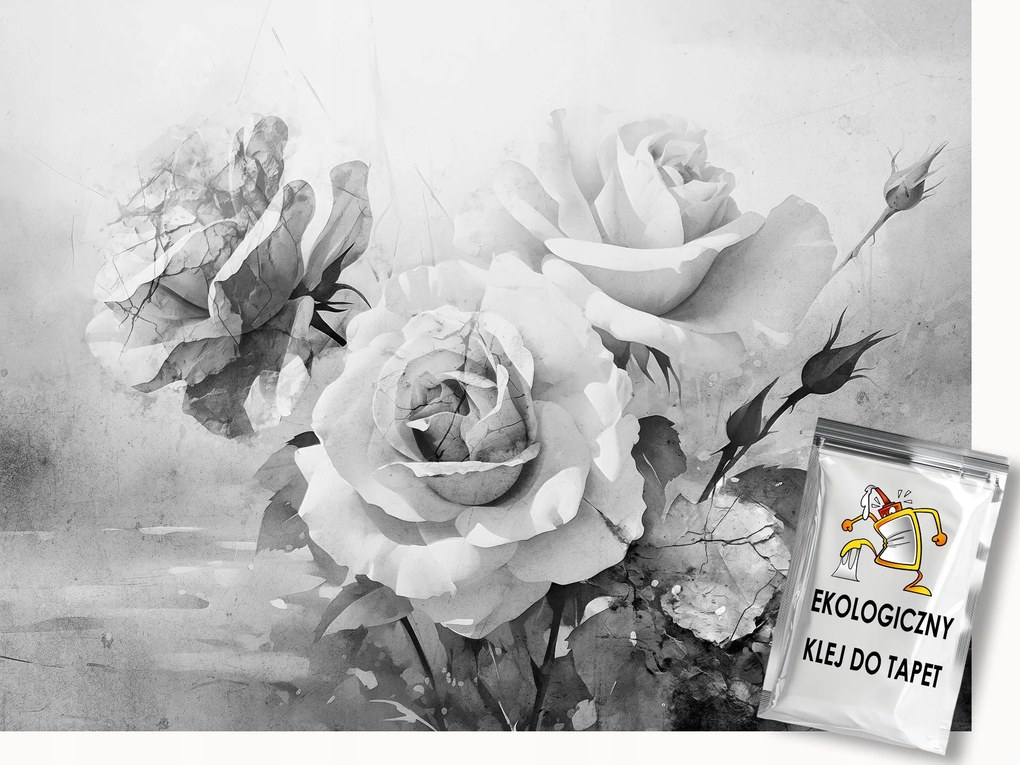 Fotótapéta Flizelina Szerkezet Fal Szürke Beton Virágok Rózsák 250x175 ragasztó