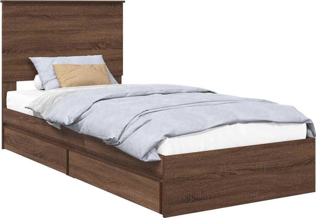 vidaXL Tárolós Ágy fejtámlával Barna Tölgy 100 x 200 cm Faanyag