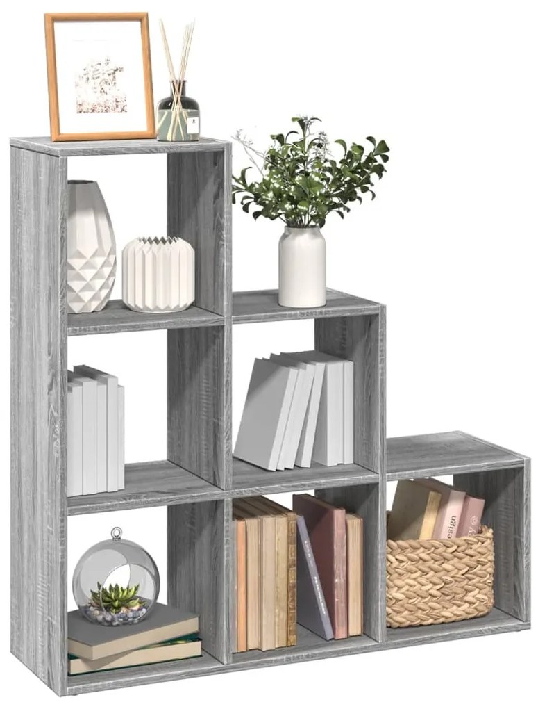 3 szintes szürke sonoma fa elválasztó könyvespolc 99x29x99 cm