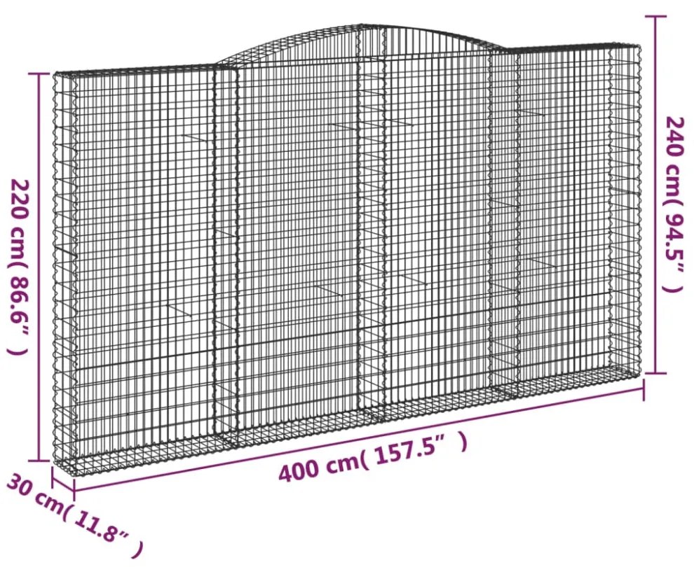 5 db íves horganyzott vas gabion kosár 400x30x220/240 cm