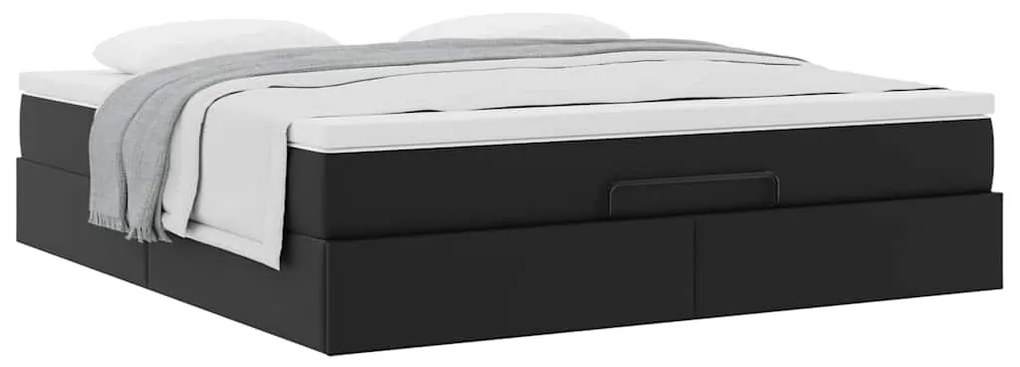 Ottomán ágykeret matraccal fekete 180x200cm műbőrrel