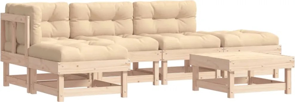 vidaXL 6 részes tömör fa kerti társalgószett párnákkal