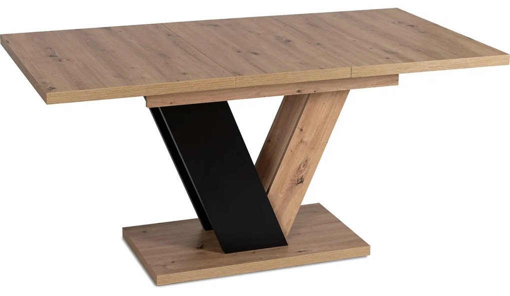 Étkezőgarnitúra: bővíthető asztal 120–160 cm Artisan tölgy / fekete színkombinációban + 6 db szürke szék – CLARK / TEX