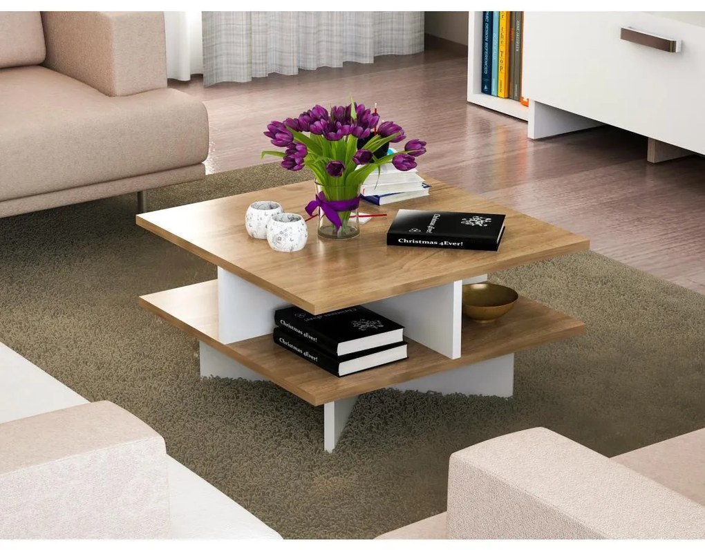 Kávésasztal HAMTON 31,2x60 cm barna/fehér