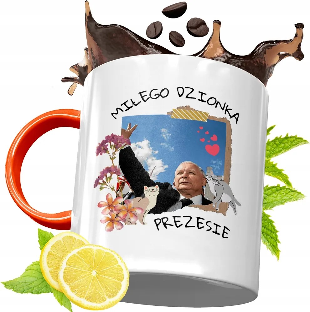 Narancssárga Bögre A Pis Elnökétől Jaroslaw Kaczynski fényképes nyomtatással