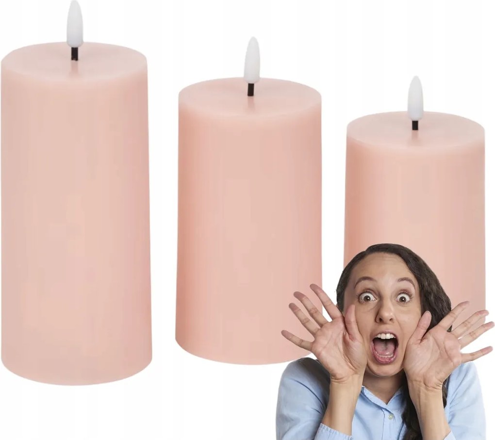 Gyönyörű Led Gyertyák Szett 3 Db Púderrózsaszín Tapintható Elemes