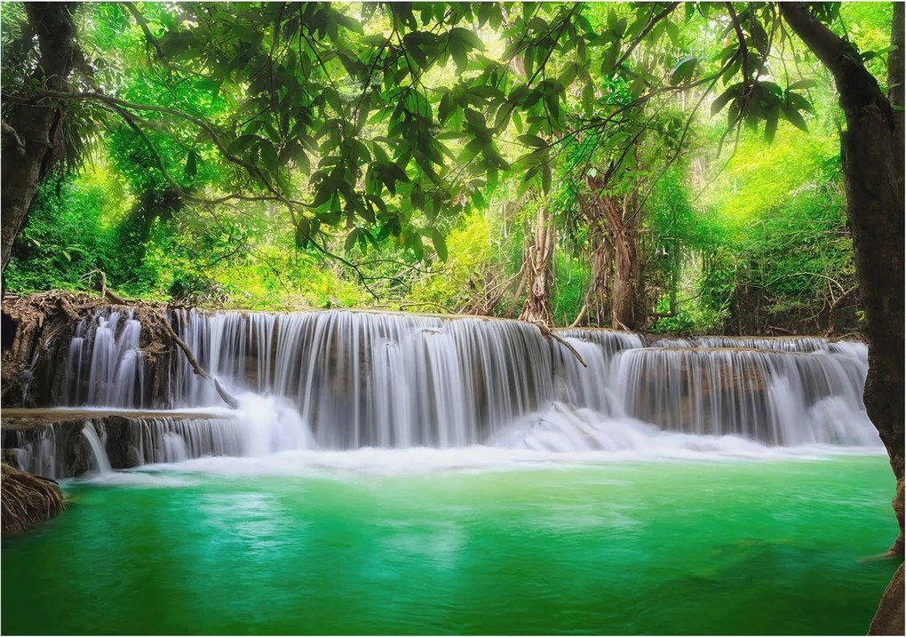 Fotótapéta Flizelin Háttérkép Hálószoba és Nappali Erdei vízesés 312x219