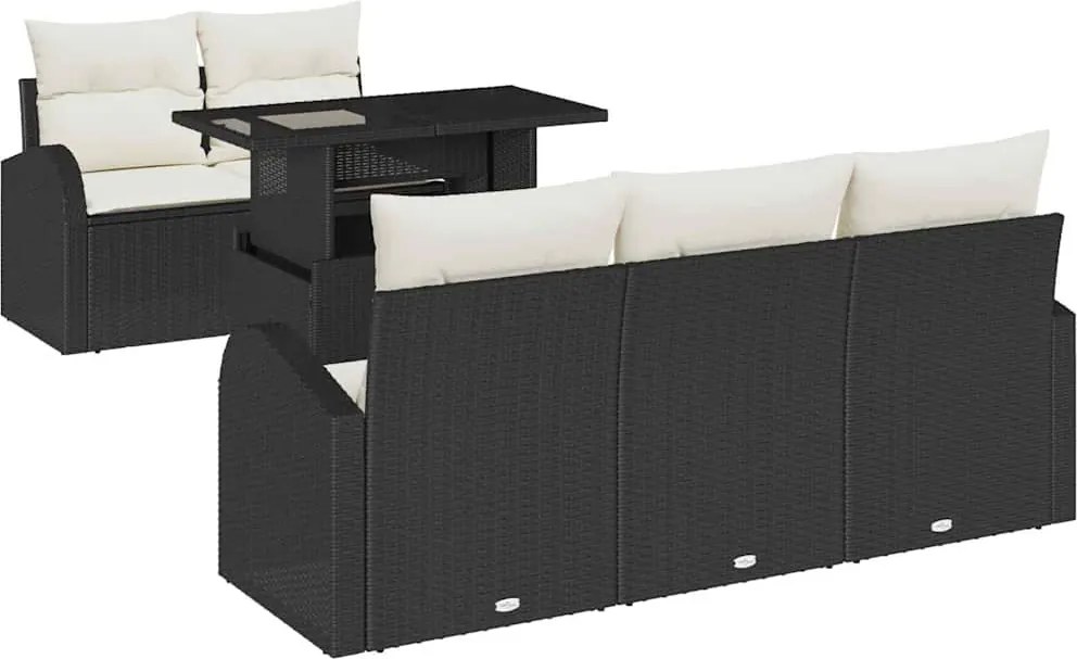 vidaXL Kerti Kanapé Szett párnával párnával 6 pcs Fekete Poly Rattan