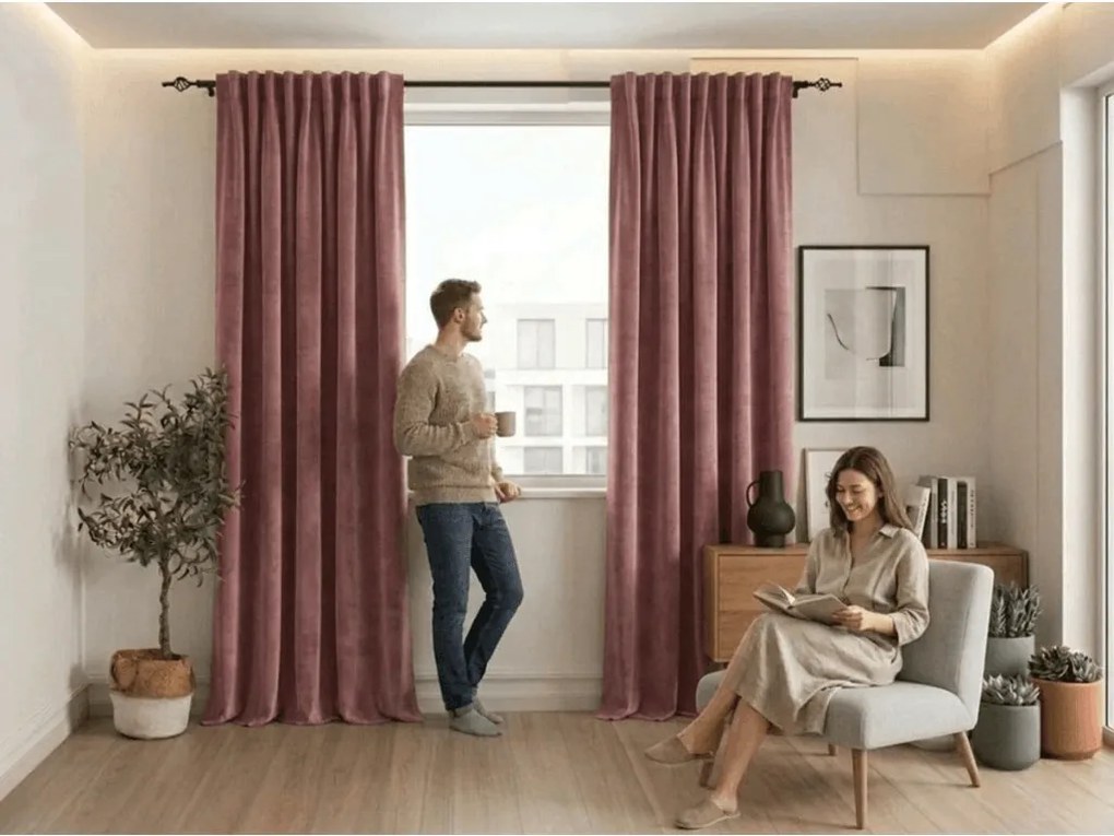 Sötétítő függöny ELVIO VELVET 140x250 cm, óarany rózsaszín Felfüggesztés: Fém gyűrűk