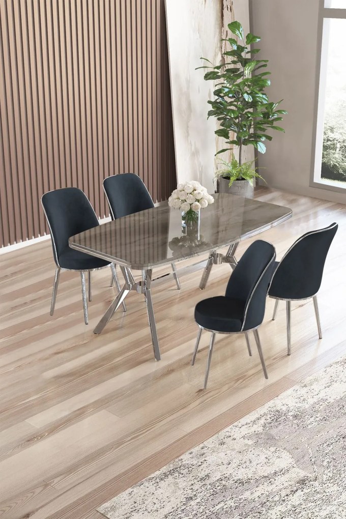 Lena étkezőgarnitúra, antracit-króm, 160 cm – TR240CHR2860