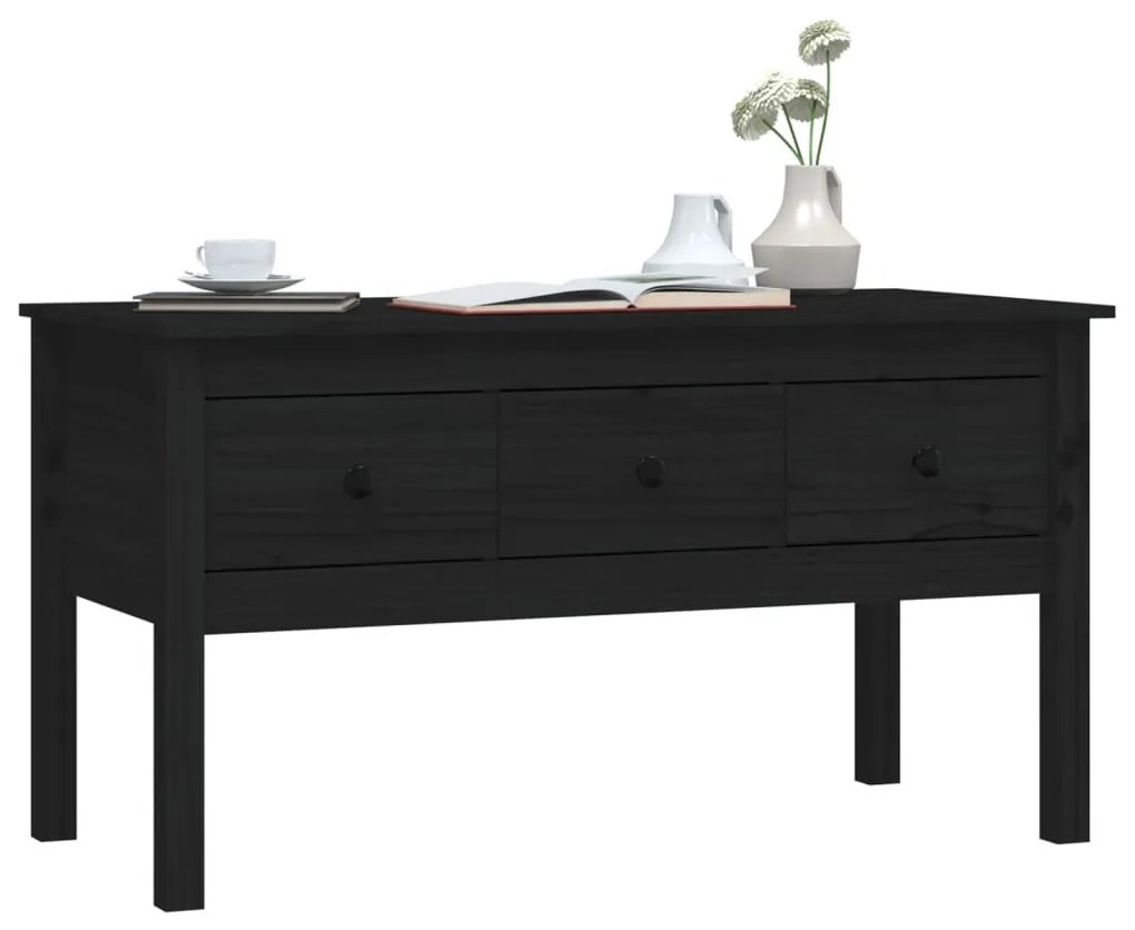 Fekete tömör fenyőfa dohányzóasztal 102 x 49 x 55 cm