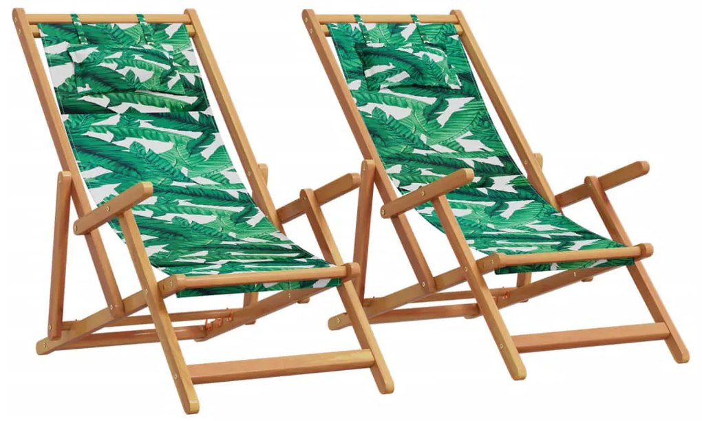 2 db összecsukható levélmintás szövet és tömör fa strandszék