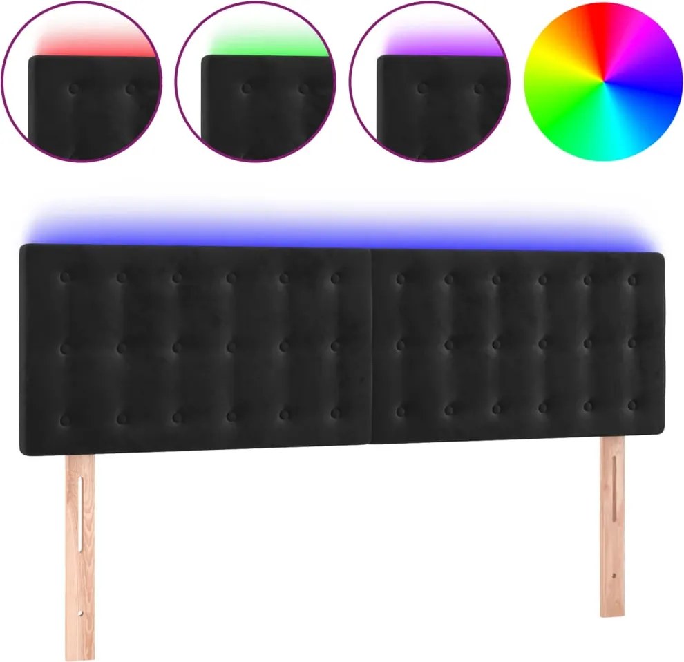 vidaXL fekete bársony LED-es fejtámla 144x5x78/88 cm