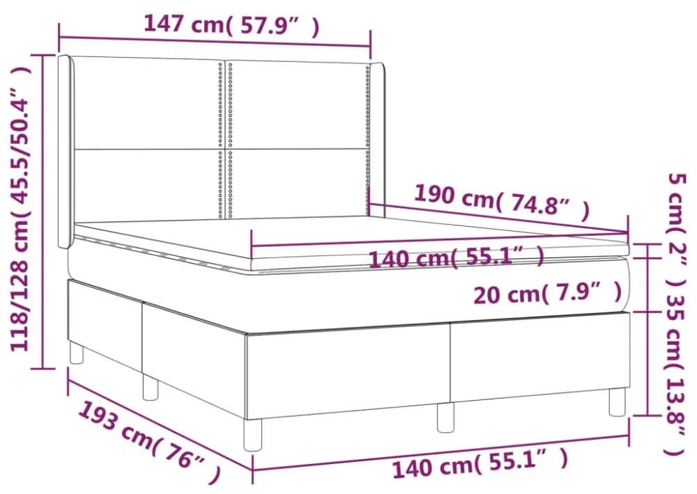 fekete szövet rugós és LED-es ágy matraccal 140x190 cm