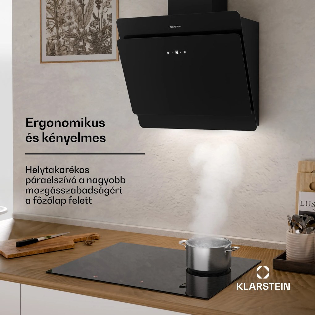 Klarstein Aurica 60, páraelszívó, 60 cm, 610 m³/ó, LED, érintőképernyős, üveg, fekete