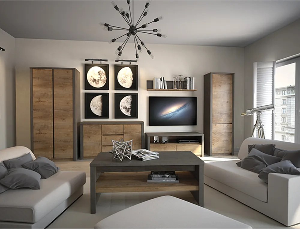 Komód, tölgy lefkas sötét/smooth szürke, MONTANA K3D